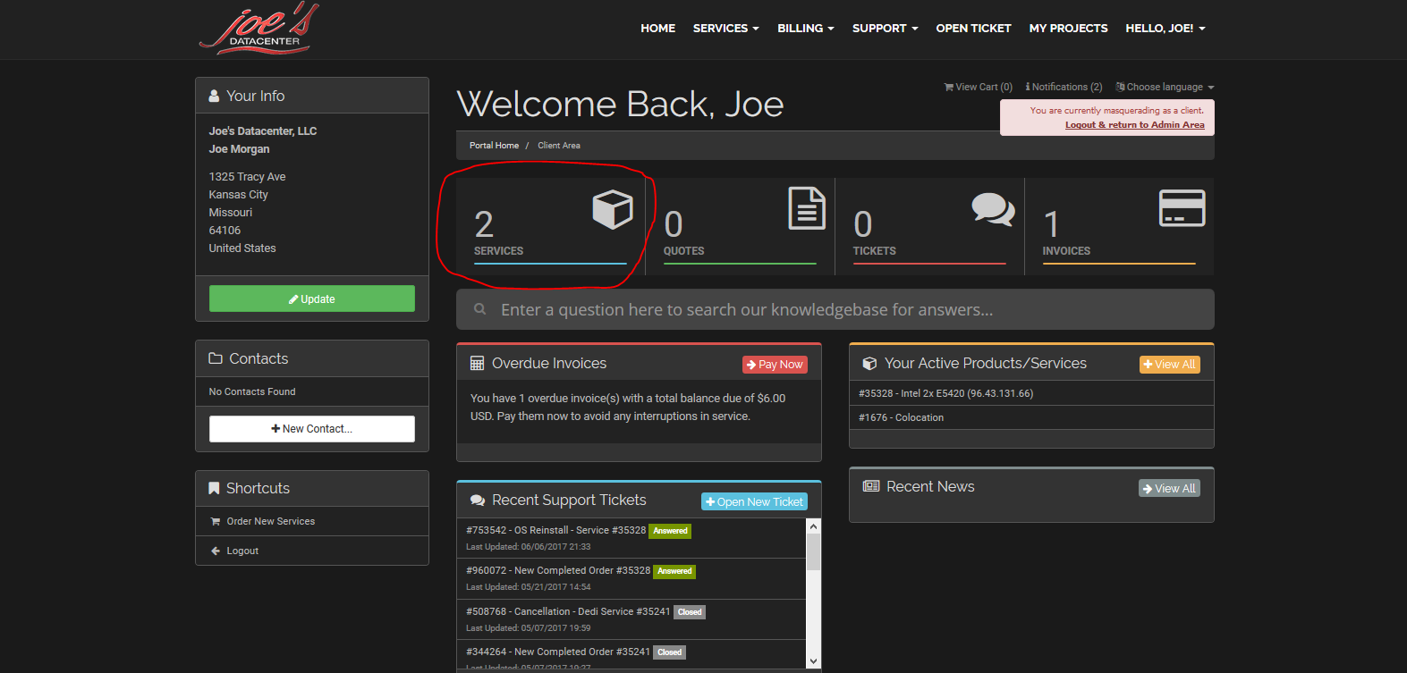 Select Service Tab