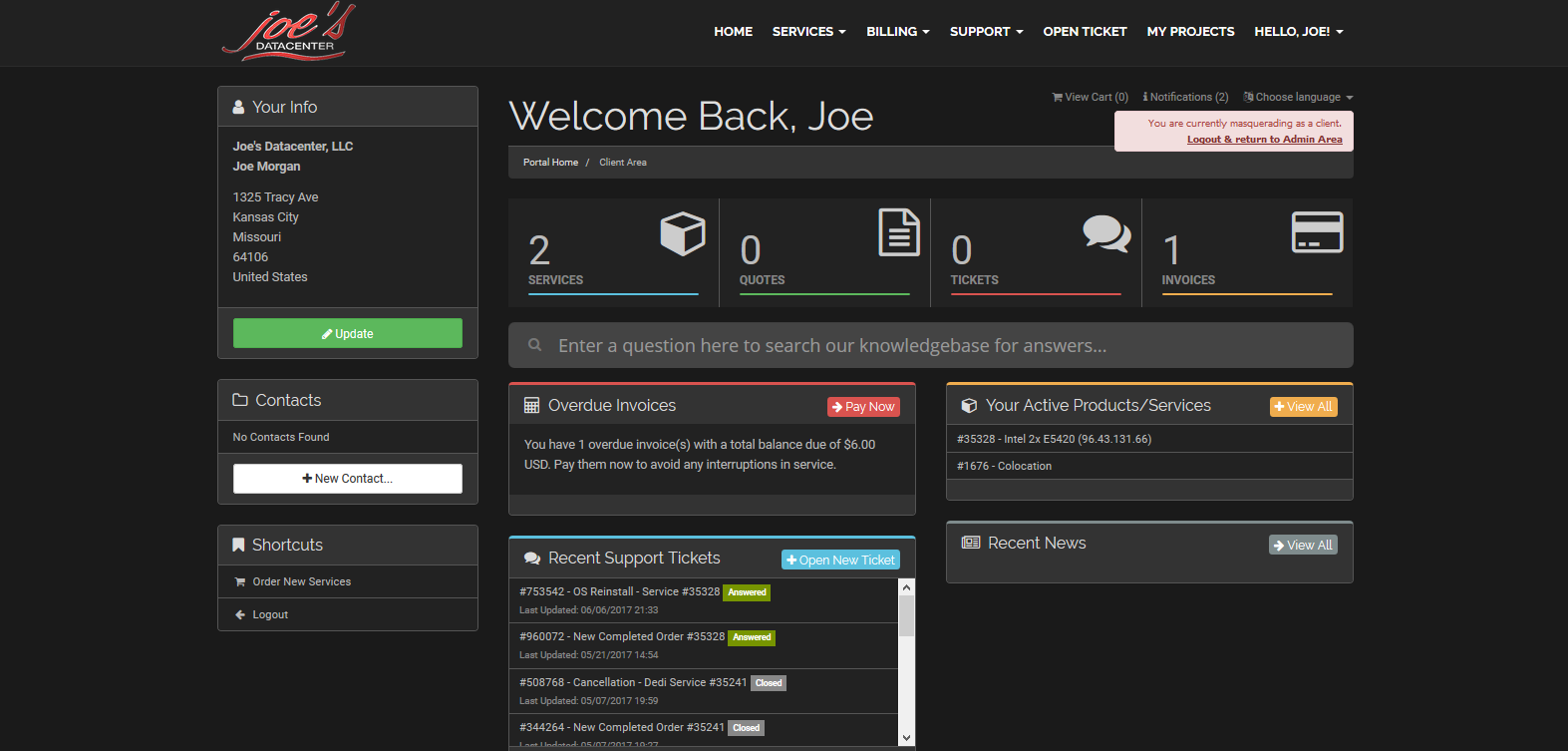 Login page